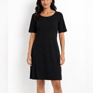 Talbots Womens 8 Ponte Sheath Dress Black Short Sleeves Darted Minimalist Career
